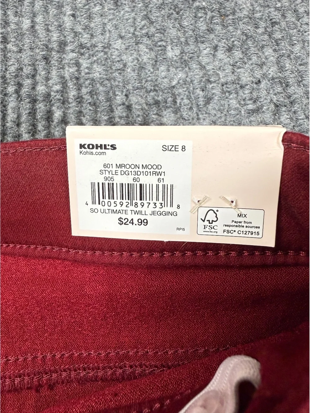 SO Girls Ultimate Twill Jeggings Size 8 Maroon Pull On NWT